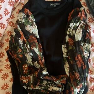 Adrianna Papell Black Top with Floral Detail